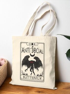 Mothman Tarot Card Tote Bag | Anti-Social Butterfly Cryptid Core Vibe